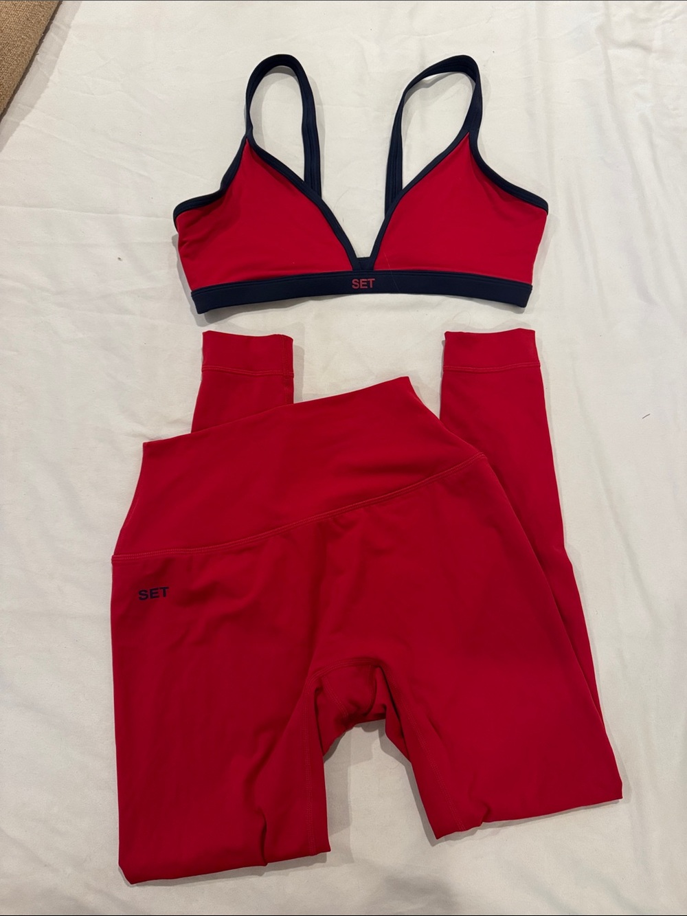 SET Active Airluxe Red & Navy Bralette and High-Waist Leggings